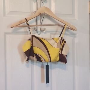 House of Harlow 1960 Satin Crop Top Yellow Brown Small NWT Boho Mamma Mia